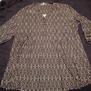 Dress Barn Popover Top Plus size 2X Black White Print 3/4 Sleeves